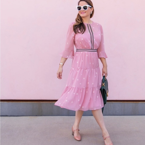 Gal Meets Glam Collection Finley pink & olive green polka dot ruffle dress - Picture 5 of 15